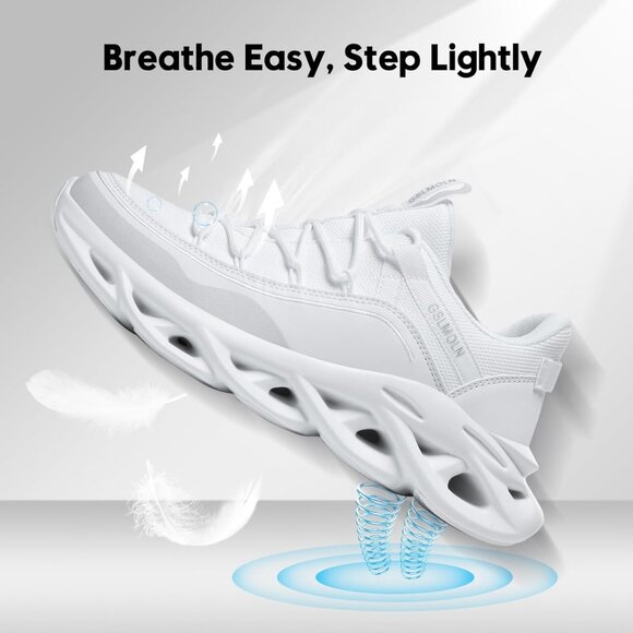 Men's All White Walking Running Tennis Cross Training Sneakers Athletic Shoes - Picture 3 of 8